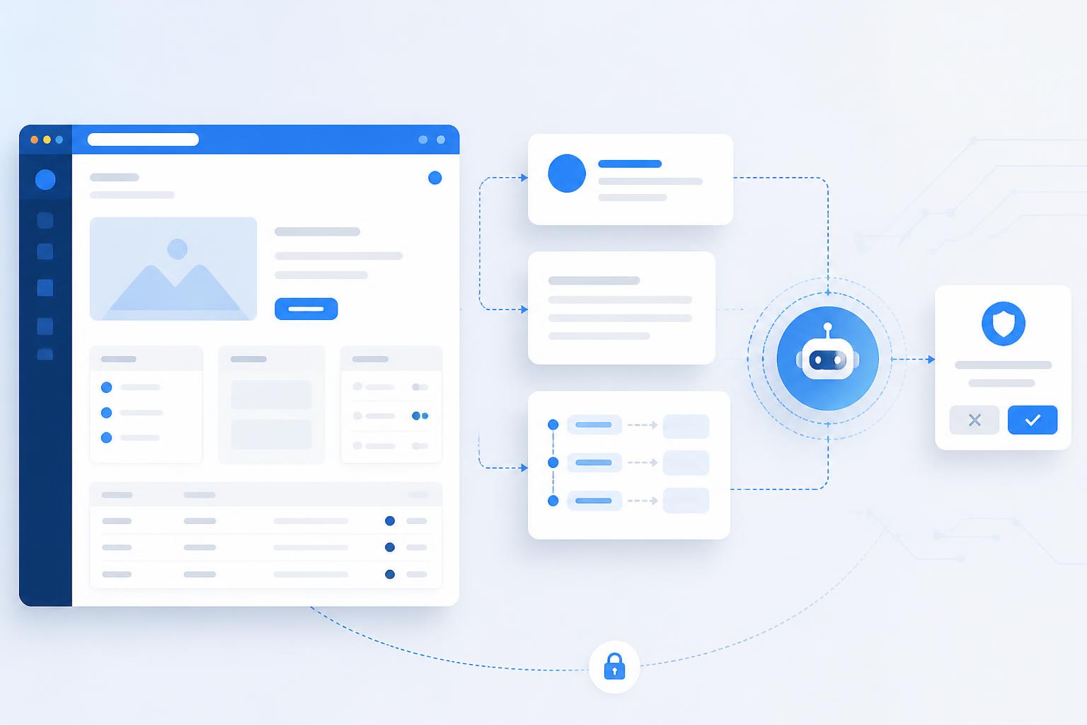 Schema concettuale di un sito web che espone tool strutturati a un agente AI tramite WebMCP