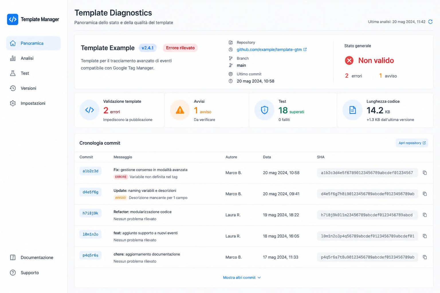 Controllo di errori e aggiornamenti di un template Google Tag Manager tramite la Status Page