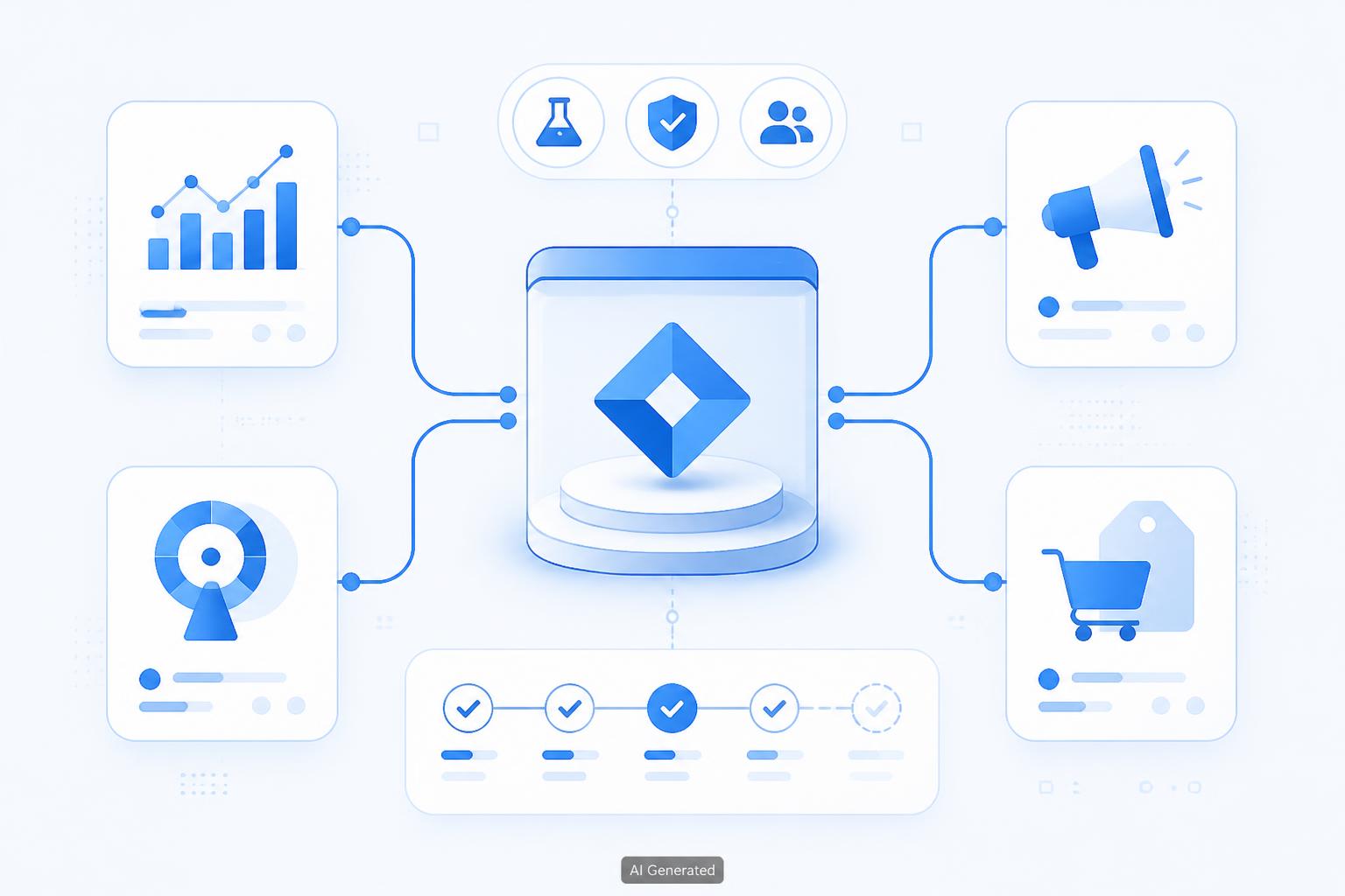 Schema della nuova architettura di Google Tag Manager con container centrale e destinazioni Google collegate