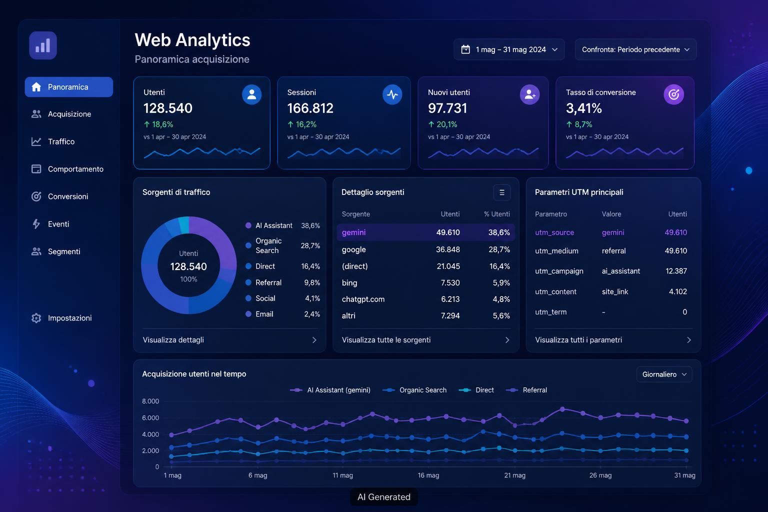 Analisi del traffico proveniente da Google Gemini nei report di acquisizione di GA4